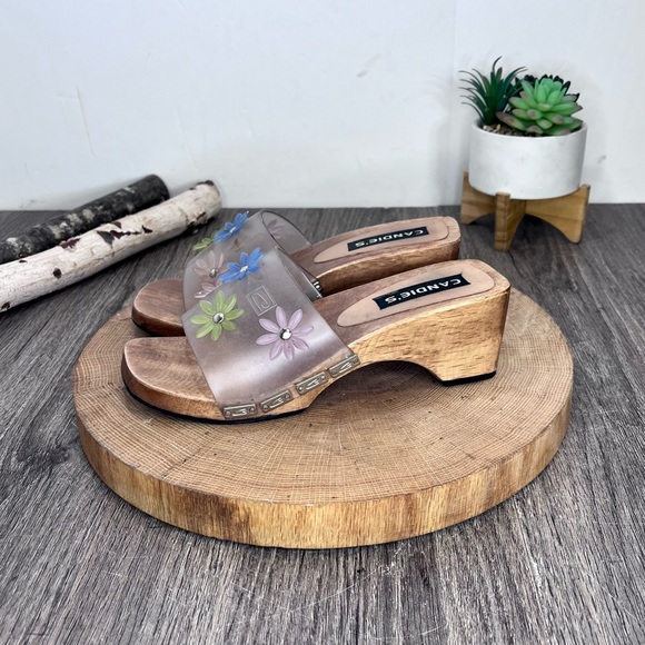 Candie’s | Vintage Flower Square Toe Slip On Wood Platform Sandals Y2K Size 5 - Picture 10 of 14